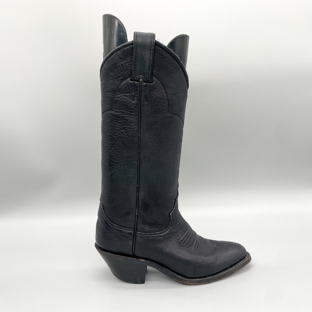Justin Womens 4B Western Cowgirl Boots Black Elk Skin Leather Tall VTG Goth USA